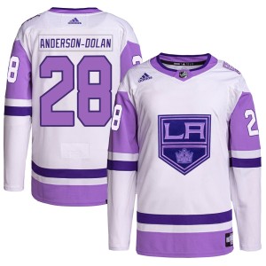 Los Angeles Kings Jaret Anderson-Dolan Official White/Purple Adidas Authentic Adult Hockey Fights Cancer Primegreen NHL Hockey Jersey