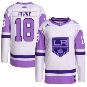 Los Angeles Kings Bob Berry Official White/Purple Adidas Authentic Adult Hockey Fights Cancer Primegreen NHL Hockey Jersey