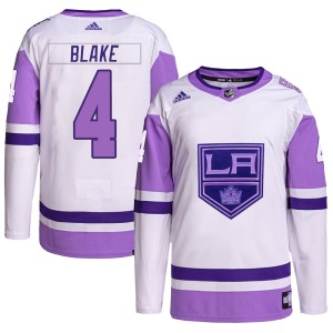 Los Angeles Kings Rob Blake Official White/Purple Adidas Authentic Adult Hockey Fights Cancer Primegreen NHL Hockey Jersey