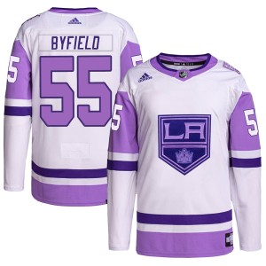 Los Angeles Kings Quinton Byfield Official White/Purple Adidas Authentic Adult Hockey Fights Cancer Primegreen NHL Hockey Jersey