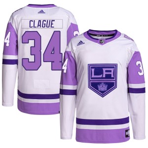 Los Angeles Kings Kale Clague Official White/Purple Adidas Authentic Adult Hockey Fights Cancer Primegreen NHL Hockey Jersey