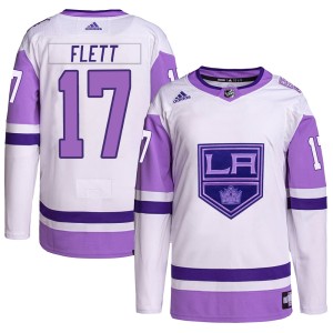 Los Angeles Kings Bill Flett Official White/Purple Adidas Authentic Adult Hockey Fights Cancer Primegreen NHL Hockey Jersey
