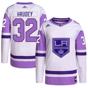 Los Angeles Kings Kelly Hrudey Official White/Purple Adidas Authentic Adult Hockey Fights Cancer Primegreen NHL Hockey Jersey