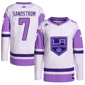 Los Angeles Kings Tomas Sandstrom Official White/Purple Adidas Authentic Adult Hockey Fights Cancer Primegreen NHL Hockey Jersey