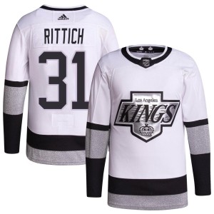 Los Angeles Kings David Rittich Official White Adidas Authentic Youth 2021/22 Alternate Primegreen Pro Player NHL Hockey Jersey