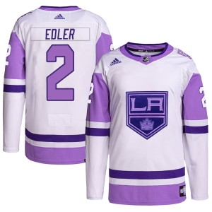 Los Angeles Kings Alexander Edler Official White/Purple Adidas Authentic Youth Hockey Fights Cancer Primegreen NHL Hockey Jersey