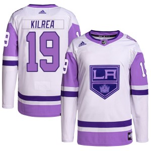 Los Angeles Kings Brian Kilrea Official White/Purple Adidas Authentic Youth Hockey Fights Cancer Primegreen NHL Hockey Jersey