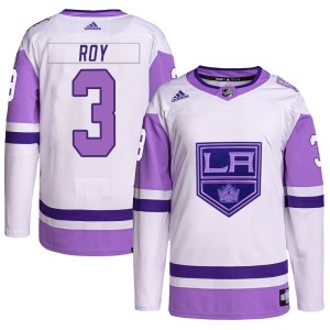 Los Angeles Kings Matt Roy Official White/Purple Adidas Authentic Youth Hockey Fights Cancer Primegreen NHL Hockey Jersey