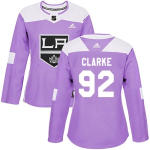 Los Angeles Kings Brandt Clarke Official Purple Adidas Authentic Women's Fights Cancer Practice NHL Hockey Jersey