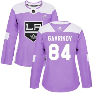 Los Angeles Kings Vladislav Gavrikov Official Purple Adidas Authentic Women's Fights Cancer Practice NHL Hockey Jersey