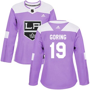 Los Angeles Kings Butch Goring Official Purple Adidas Authentic Women's Fights Cancer Practice NHL Hockey Jersey