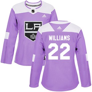 Los Angeles Kings Tiger Williams Official Purple Adidas Authentic Women's Fights Cancer Practice NHL Hockey Jersey