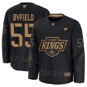 Los Angeles Kings Quinton Byfield Official Black Fanatics Premium Adult 2024 Military Appreciation Practice NHL Hockey Jersey