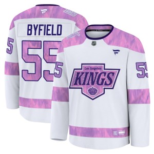 Los Angeles Kings Quinton Byfield Official White Fanatics Premium Youth 2024 Hockey Fights Cancer Practice NHL Hockey Jersey