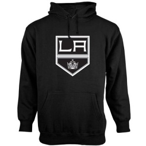 Los Angeles Kings Official Black Adult Old Time Hockey Big Logo with Crest Pullover Hoodie -