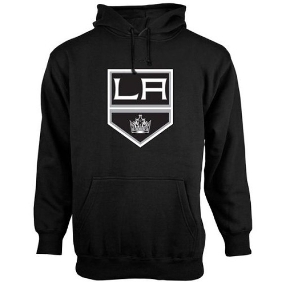 Los Angeles Kings Official Black Adult Old Time Hockey Big Logo with Crest Pullover Hoodie -